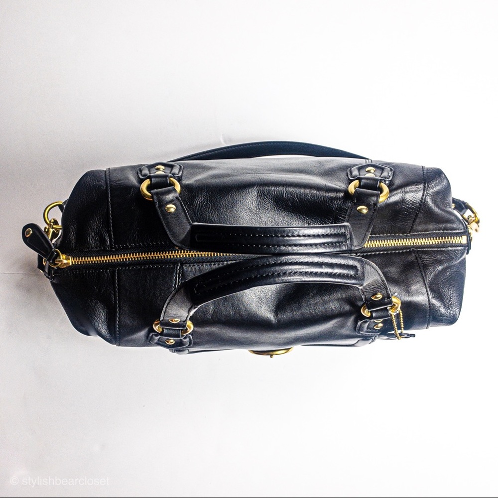 Coach Campbell Leather Satchel Black Brass Large - Picture 3 of 7